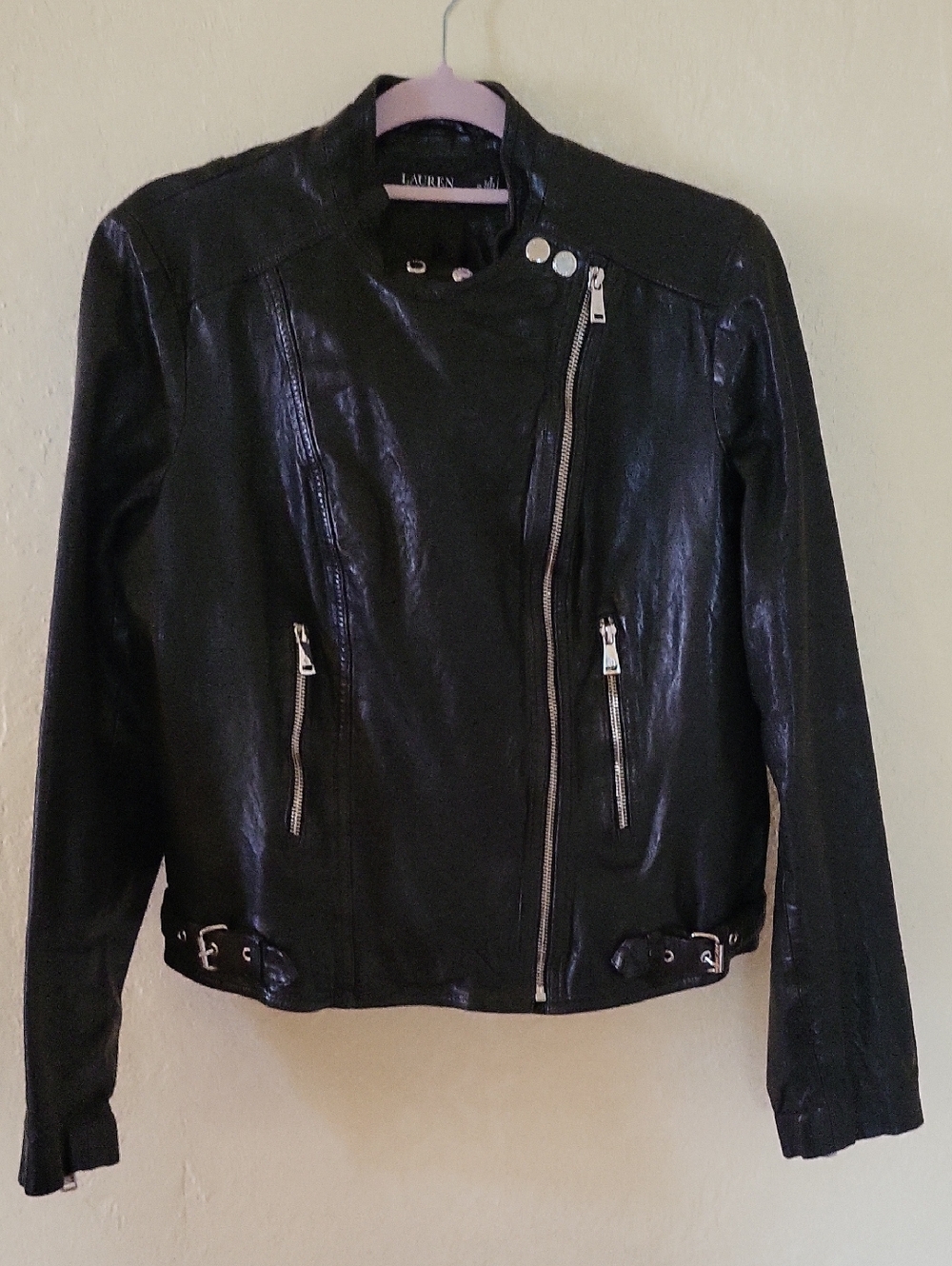 Lauren Ralph Lauren Black Leather Asymmetrical Zip Jacket